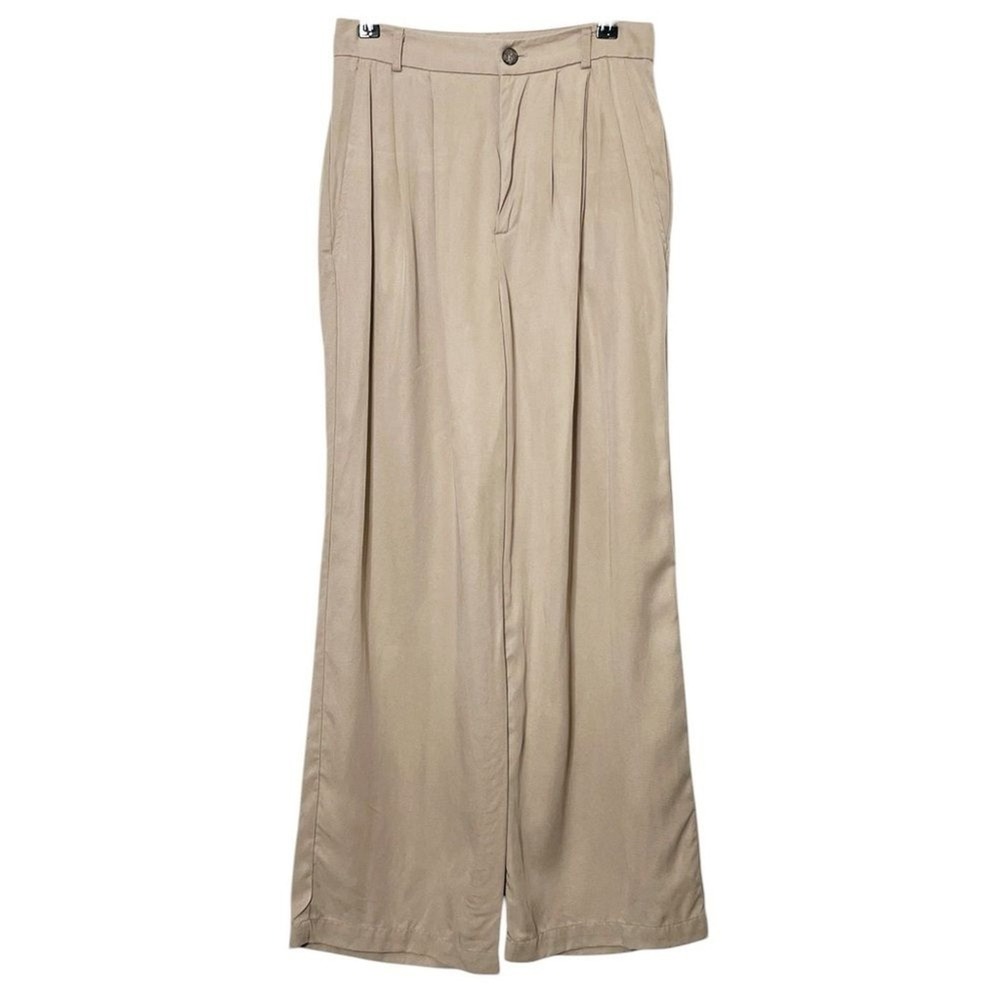 Reformation Mason Trousers Women's 4 Tan Lyocell Wide Leg High Rise Minimal Chic - Picture 2 of 11